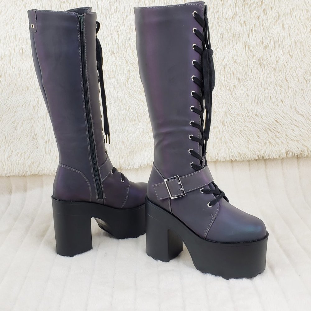 Reflective Lace Up Platform Knee Boots Cyber Punk Festival_6